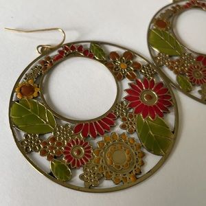 Floral hoop dangle earrings